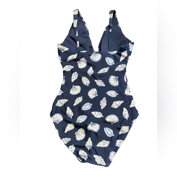 ELLEN TRACY womens Navy Blue sea shells One Piece Ruched Swimsuit Sea size 8 NWT - Picture 3 of 6